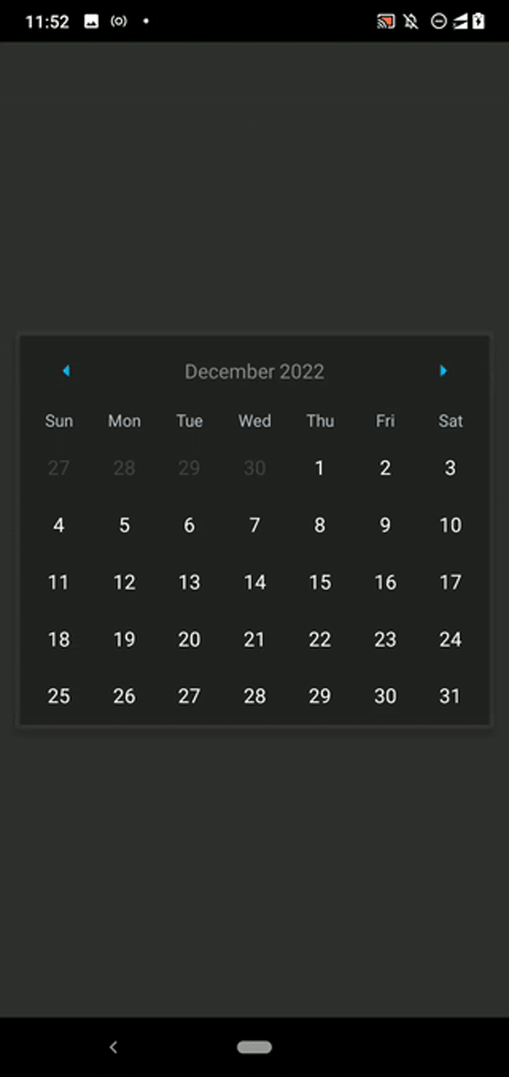 Implementing Custom Dark Color Theme Calendar