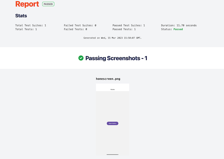 Screenshot of the React Native Owl Test Passing