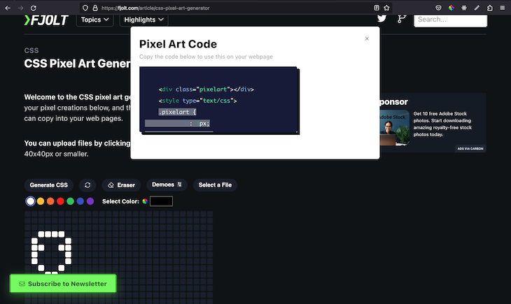 Pixel Art Generator Code Html CSS