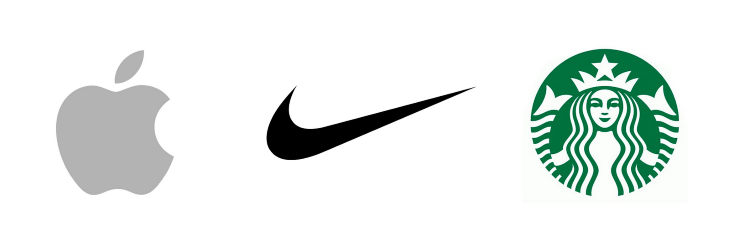 Apple, Nike, and Starbucks Logos
