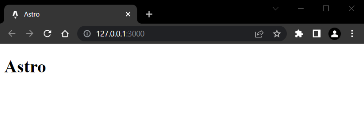 Simple Astro Project Frontend Open In Browser At Localhost 3000 With Word Astro In Black Text On White Background