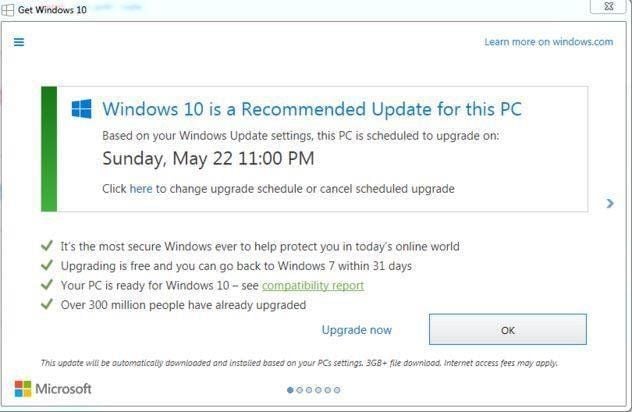 Windows 10 Upgrade Notification