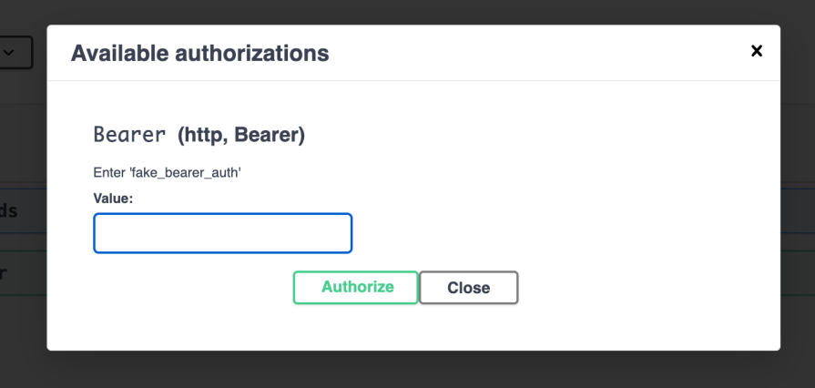 entering fake bearer auth