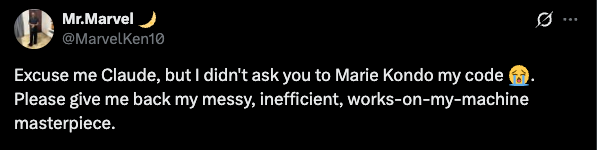 chizaram tweet about marie kondo AI code