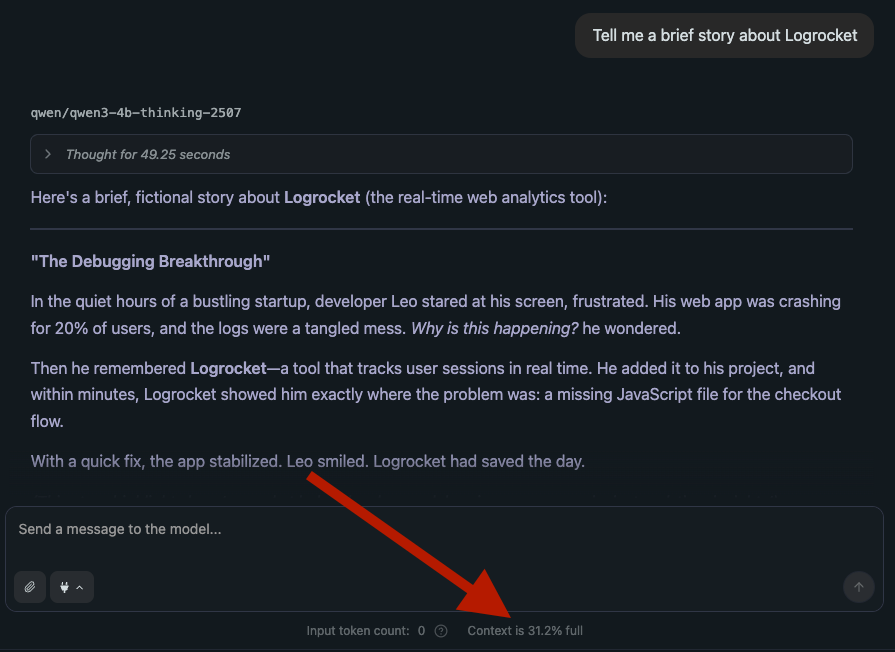 asking qwen for another story about logrocket