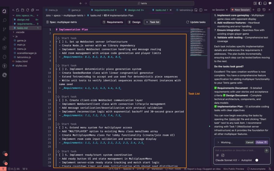 implementation plan from kiro