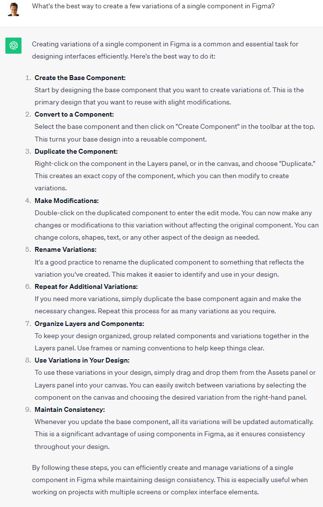 ChatGPT Prompt and Response of Figma Best Practices