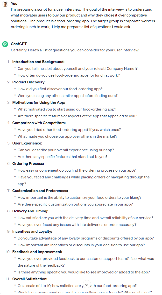 User interview questions script