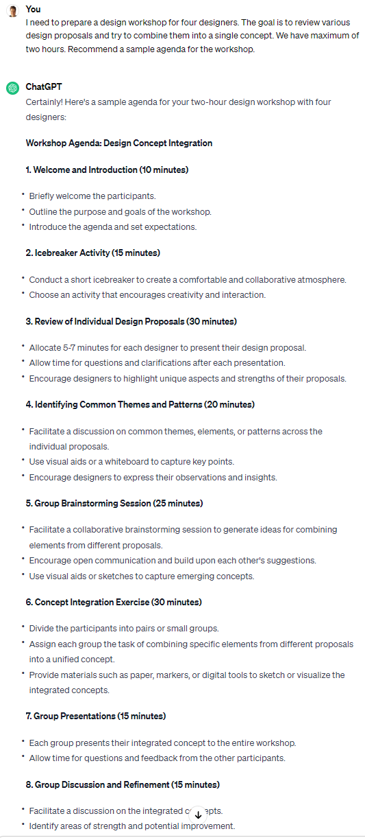 Workshop Agenda Inspiration ChatGPT
