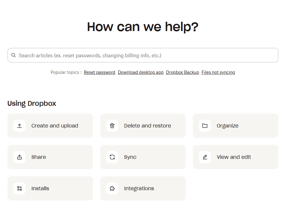 Dropbox Modern Help Desk UX