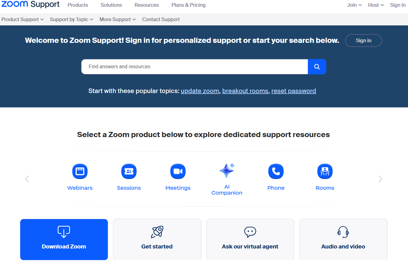 Zoom Support Center UX