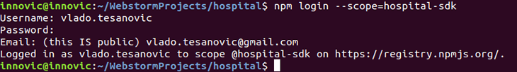 Login to the npm organization via the terminal