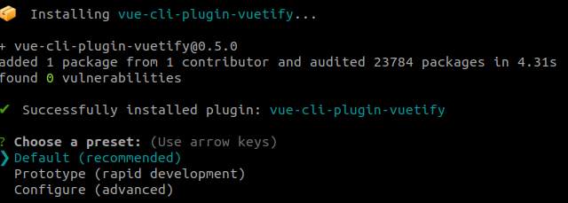 Installing vue-cli-plugin-vuetify