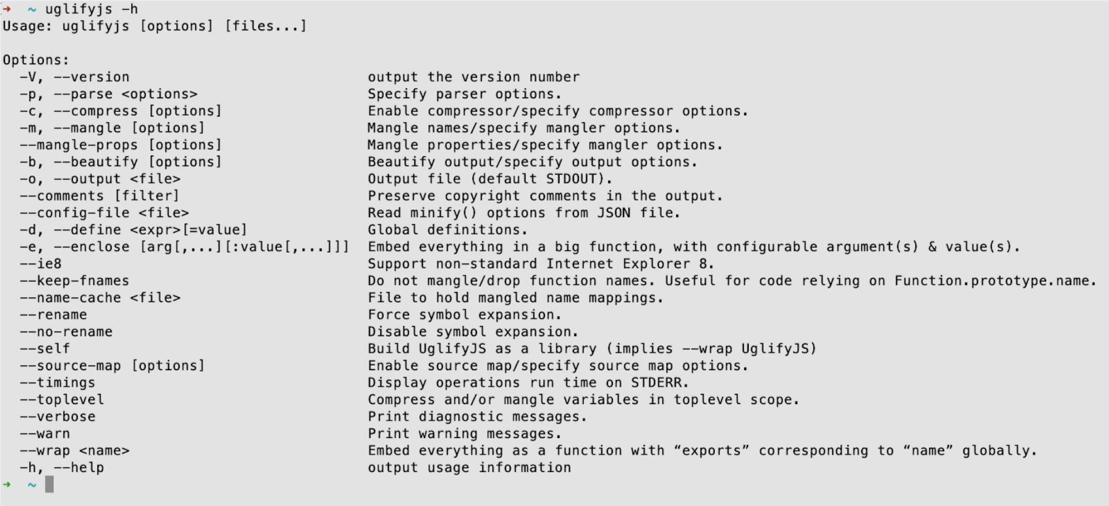 UglifyJS Options