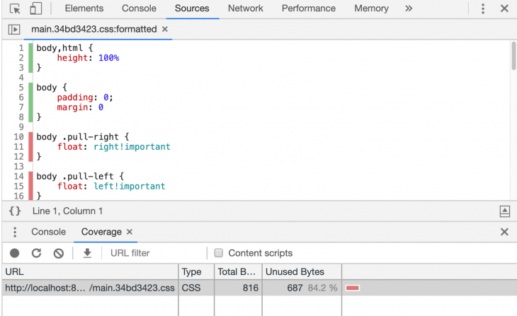 Coverage Results In DevTools