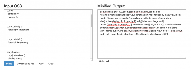 Minified Output From CSS Minifier