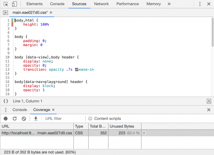Purged Minified CSS in DevTools
