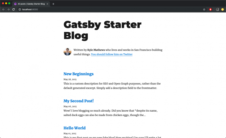 gatsby starter blog UI