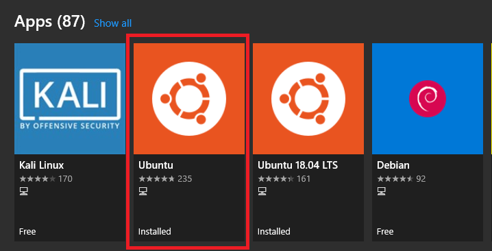Ubuntu apps displayed on WSL2