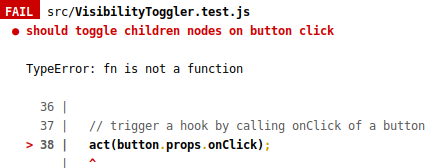 Screenshot of a failed test