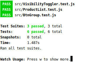 Screenshot of three complete passed test
