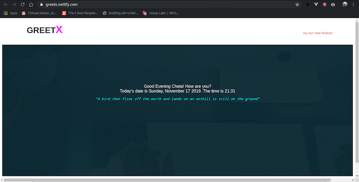 Screenshot of GreetX Hosted on Netlify