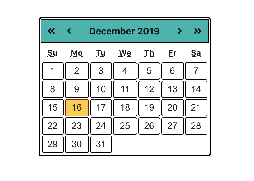 calendar with days populated