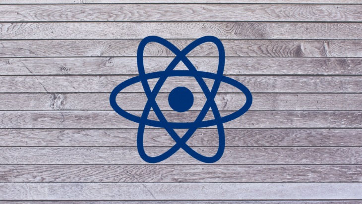 An image of the React logo overlayed on a wooden backdrop.
