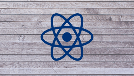 An image of the React logo overlayed on a wooden backdrop.