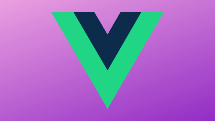 An image of the Vue logo against a purple background.