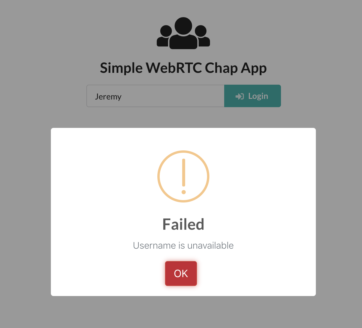 A failed display indicating an entered username is unavailable