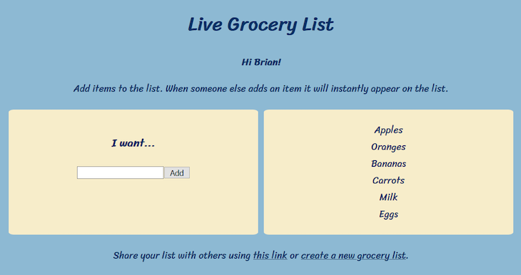 Grocery list web app