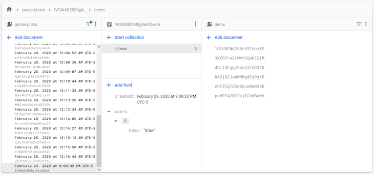 Items Sub-collection Of A Document In Firestore