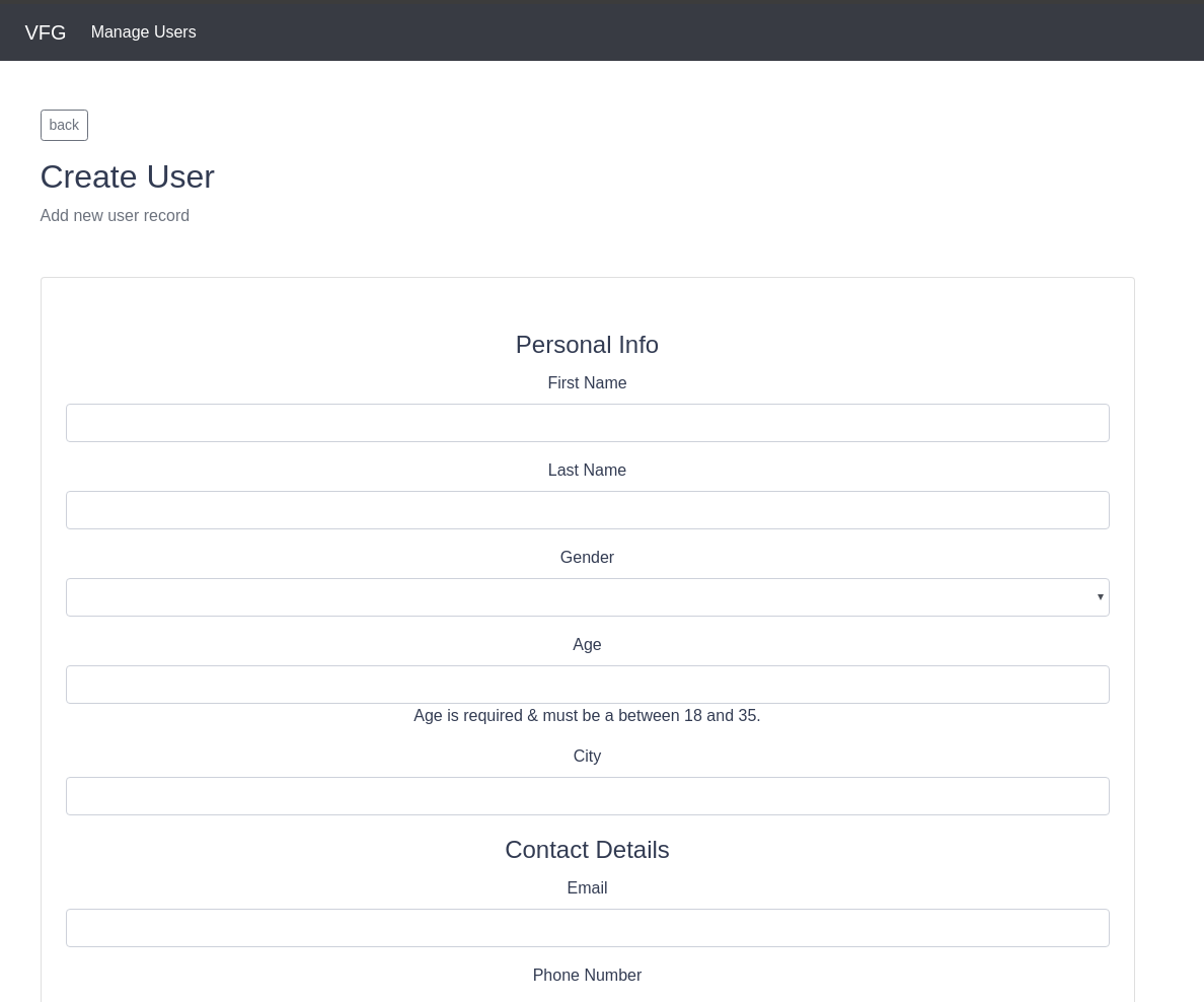 user management app created page