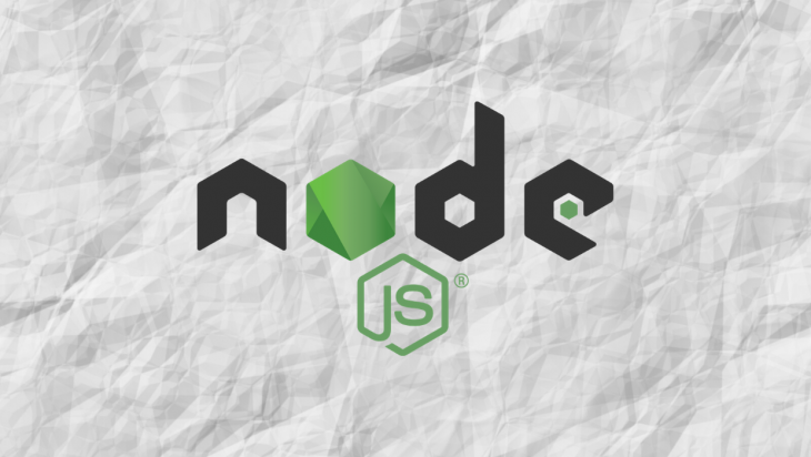 An image of the node.js logo over a background of a crumpled paper.
