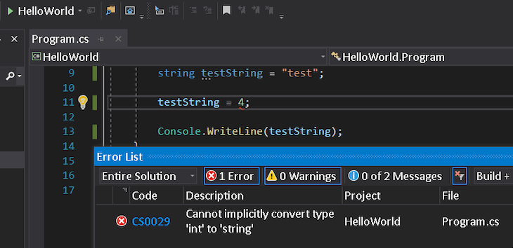 C# type error in Visual Studio 2019