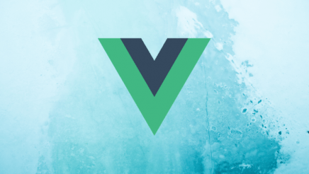 The Vue logo in front of a blue background.