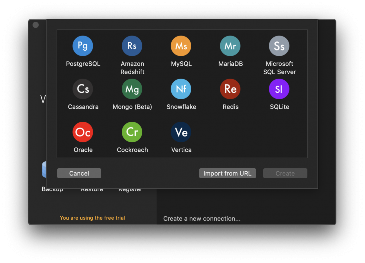 dropdown of database options