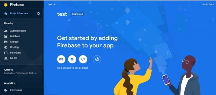 The Firebase Get Started Page