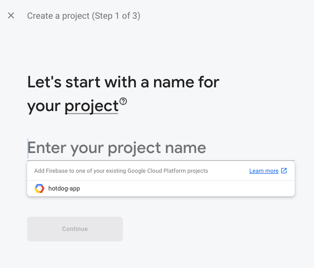 Creating a new Firebase project