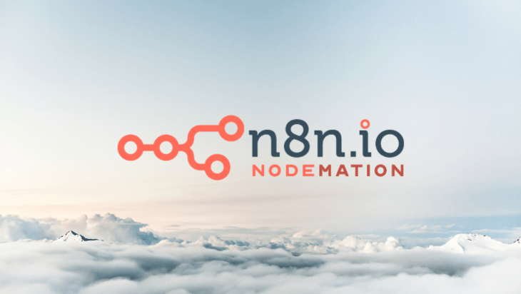n8n.io logo against a sky background