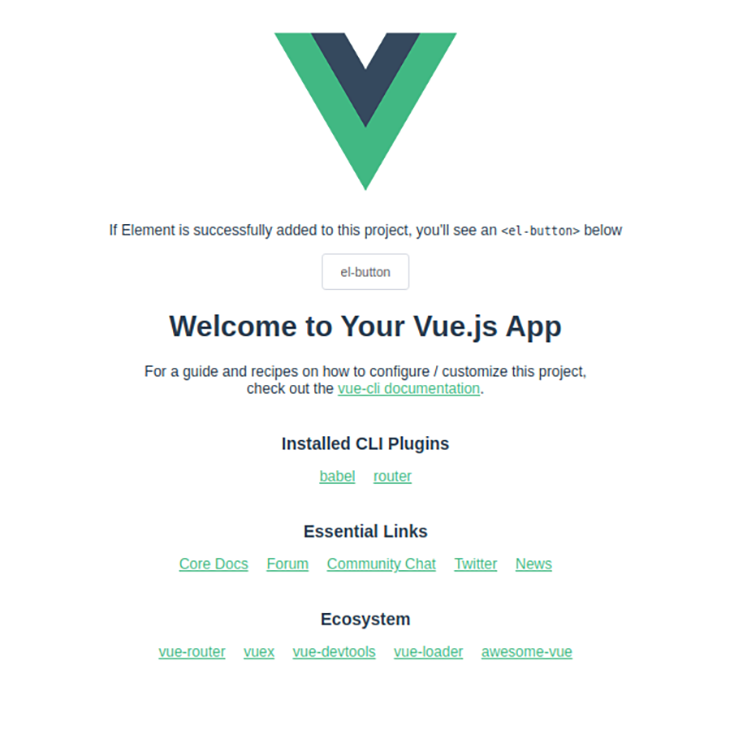 Vue and Element UI default page