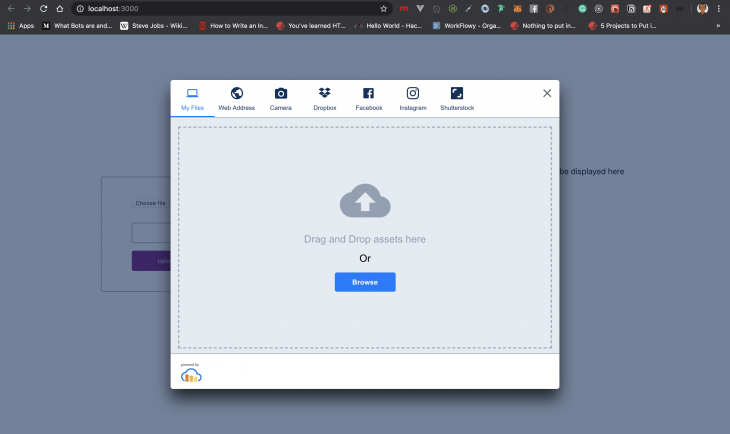 An open Cloudinary upload widget