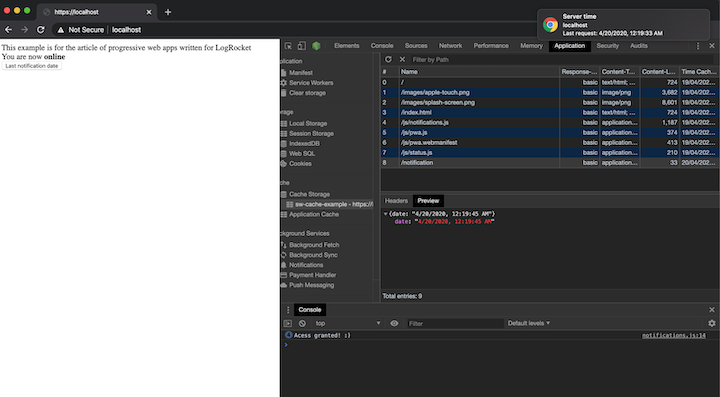 Notifications, caching, and messages in a progressive web app (PWA ...