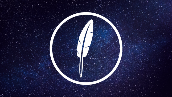 Feather JS logo against a space background.