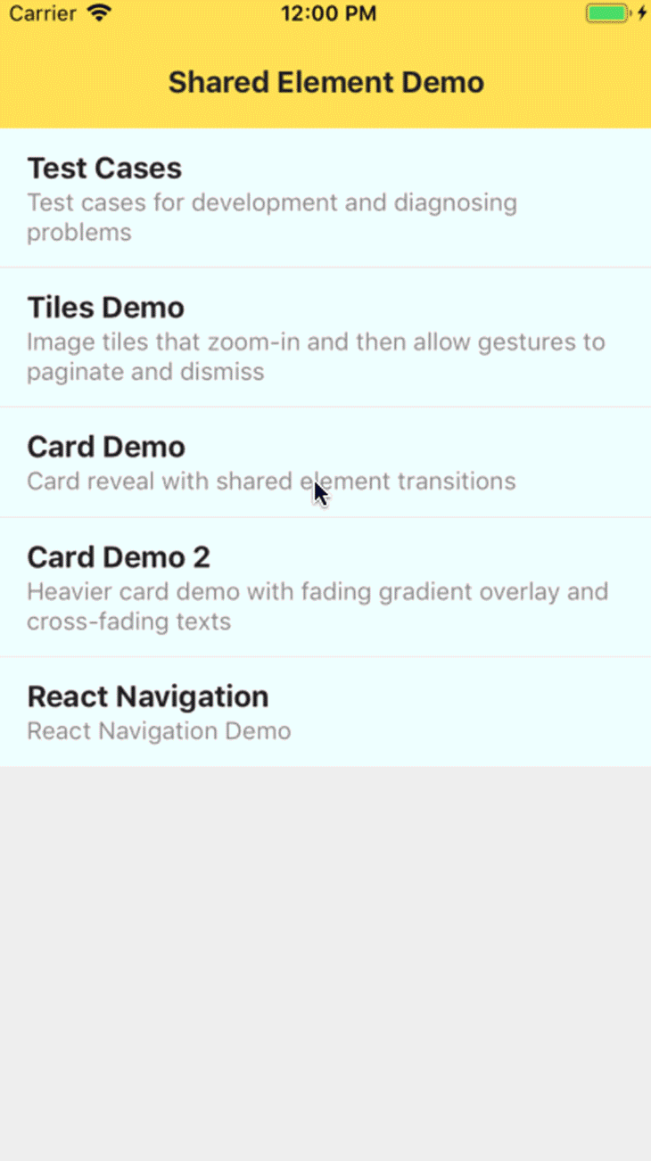 React Native Shared Element demo