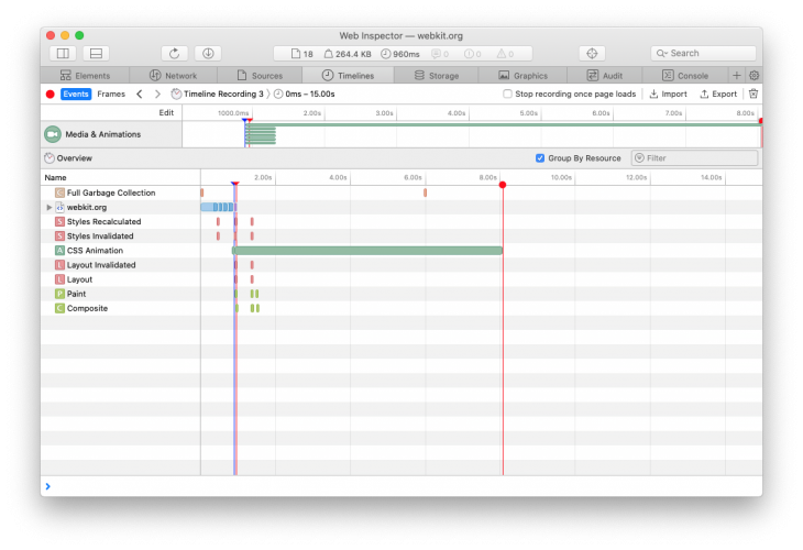 Web Inspector Media and Animations Timeline