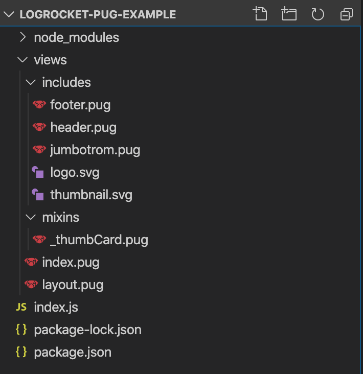 LogRocket pug files and folders.
