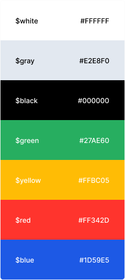 Some design tokens displaying colors including white, gray, black, green, yellow, red, and blue.