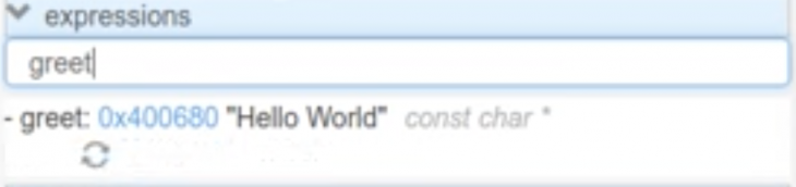 "greet" typed in expression section 